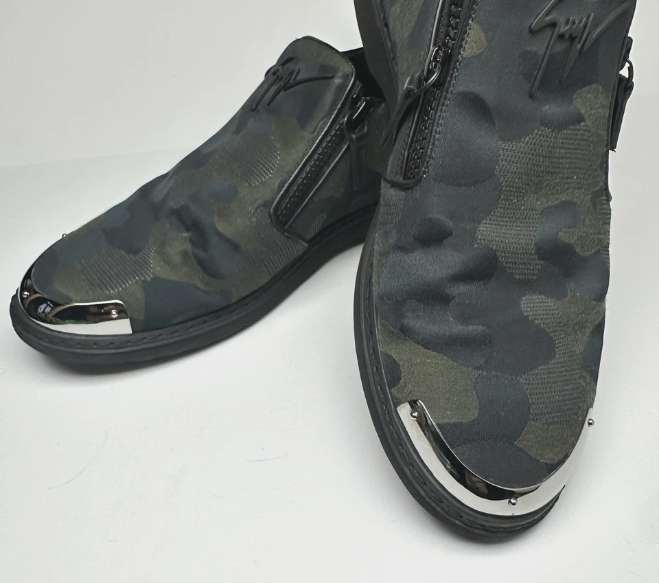 Giuseppe Zanotti 黑色和绿色迷彩银色鞋头男鞋 44 欧元,美国 10.5 — 第 2/4 张图片