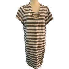 Michael Michael Kors Olive Green Striped Cotton Blend Dress, Plus Size 1X