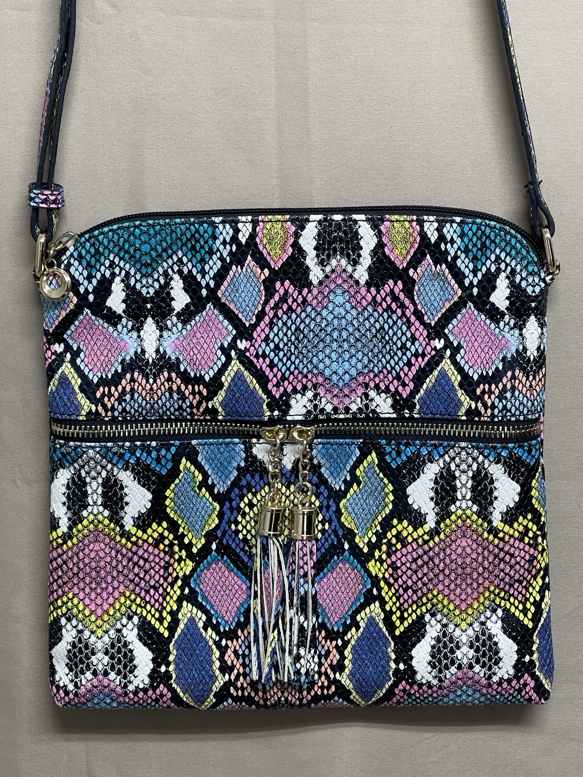 Multicolor Python Print Faux Leather Crossbody/Sh… - image 1