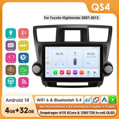 For 2008-2013 Toyota Highlander Carplay Car Radio 10''Android 14 GPS BT5.4 WIFI 6