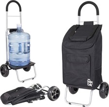 Trolley Dolly Black Foldable Shopping Cart for Groceries W/ Wheels Removable Bag