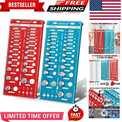 Standard and Metric,Bolt Size and Thread Gauge with 26 Standard & 26 Metric B...