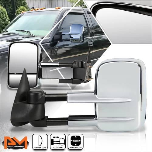 For 88-02 Chevy/GMC C/K 1500/2500/3500 Power Adjusting Chrome Towing Mirror Pair