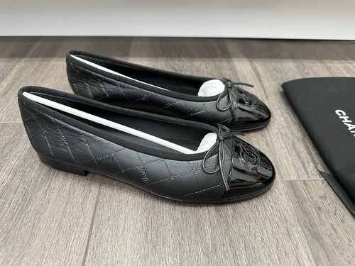2025 CHANEL CC LOGO SCHWARZ LEDER BALLERINAS SCHUHE Größe 37 - Bild 9 von 22