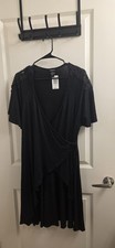 Torrid 0 NWT Black Wrap Knee Length Flutter Sleeve Dress, Crochet, Super Soft