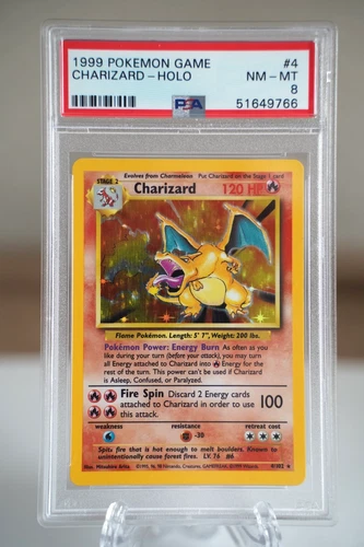 1999 POKEMON BASE SET UNLIMITED #4 CHARIZARD-HOLO PSA 8 NM-MT