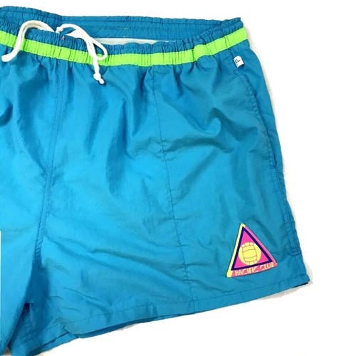 Vintage Mens Beach Volleyball Shorts Pacific Heat Neon Blue 90s Color - Picture 2 of 4