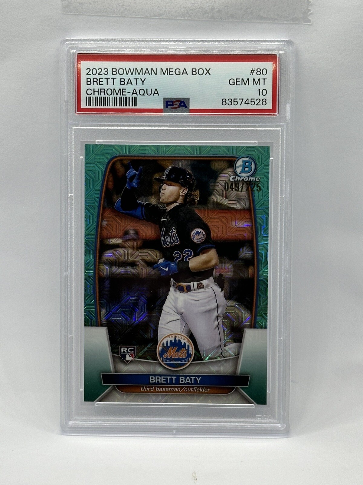 2023 Bowman Mega - Brett Baty RC Chrome Mojo Aqua /225 - PSA 10 Mets #80