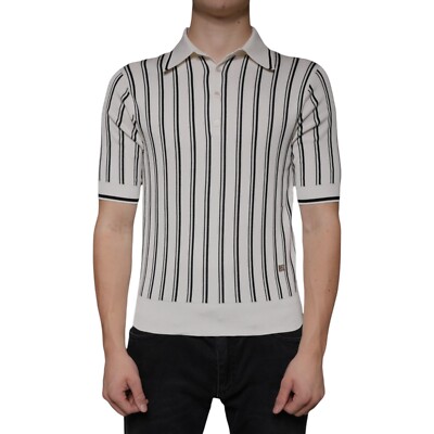 DOLCE & GABBANA T-shirt White Black Stripe Polo ShortSleeve IT44
