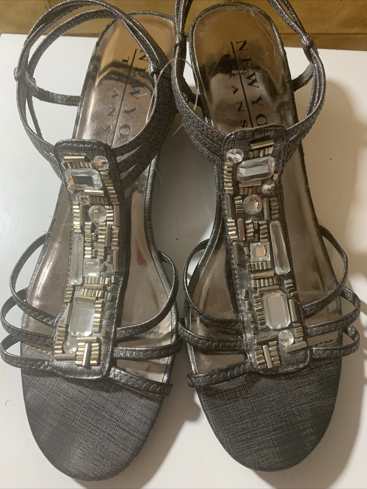 New York Transit Metallic Silver Rhinestone Sandals Summer - Sz 10M | eBay