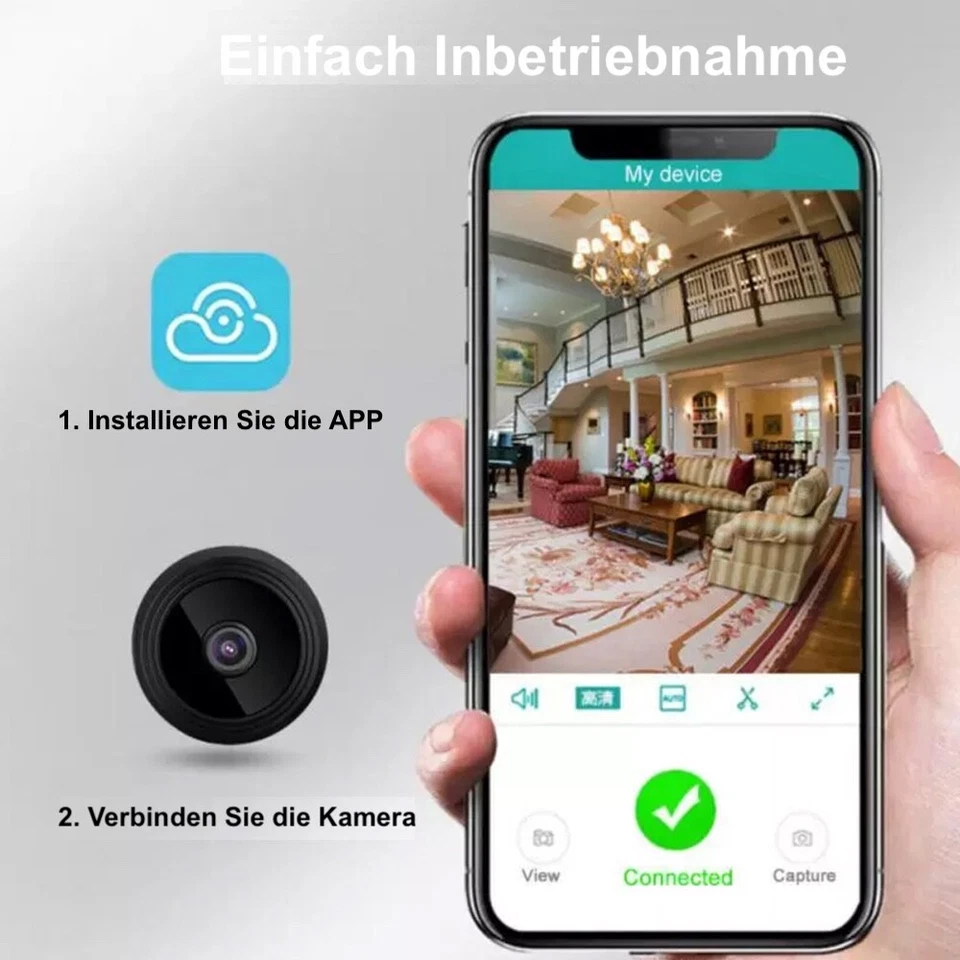 Mini-Kamera 1080P Überwachungskamera Außen WiFi Magnetische Nachtsicht Camera - Bild 3 von 4