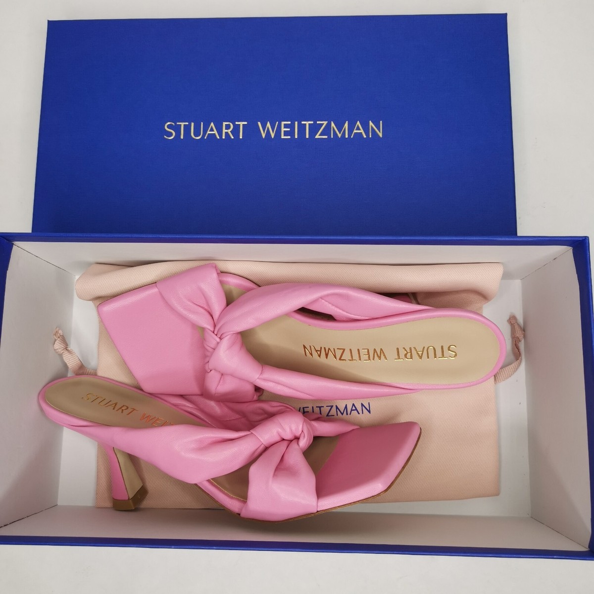 サンダル・ミュール STUART WEITZMAN Pink Nappa Leather Playa Slippers Stuart Weitzman Playa 75 Knot Sandals Pumps Choosing Size