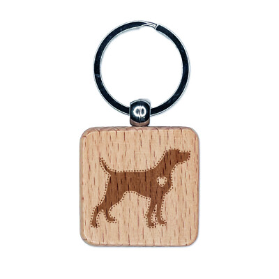 Weimaraner Dog with Heart Engraved Wood Square Keychain Tag Charm