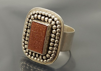 Vintage Shephard Sterlingsilber Gold Sand Stein Herren Bandring Größe 6