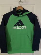 ADIDAS Boys Climawarm Hooded Sweatshirt Hoodies  Navy/Green  Small 8 NWOT