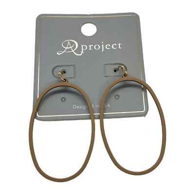 A Project Brown Oblong Hoop Hoops Dangle Drop Earrings E4ABJ