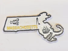 Vintage USA America Souvenir State Shape Magnet Massachusetts Lobster Lighthouse