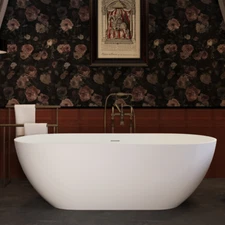 69" Freestanding Stone Resin Bathtub, Stand Soaking Tub w/Overflow, Pop-up Drain