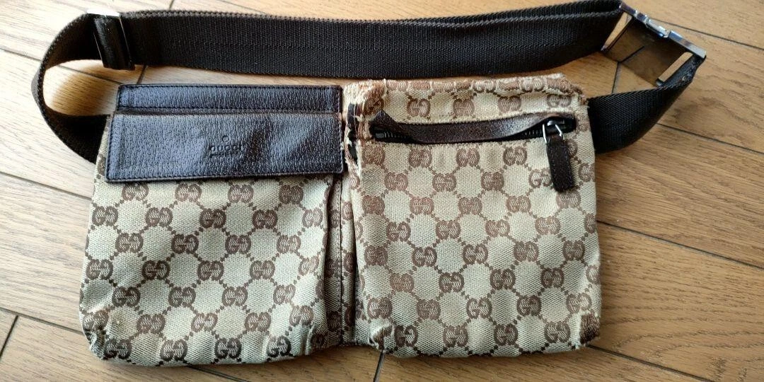 Gucci Body Bag Taille Pochette Sac Bandoulière Marron Foncé GG Sherry Line Toile Occasion jp