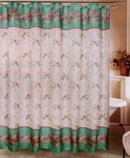 Christmas Bathroom Pinecone Shower Curtain Holiday Set  12 Resin Hooks w/ Holly