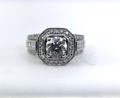 ''Simon G'' 18k White Gold 1.25ct SI3-H Natural Round Halo Engagement Ring 2.25ctw