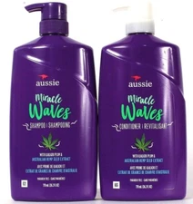 Aussie 26.2 Oz Miracle Waves Kakadu Plum Hemp Seed Shampoo & Conditioner Set