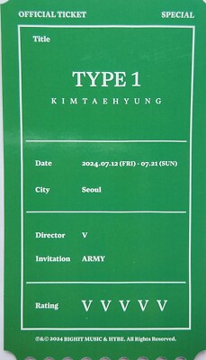 BTS V 50KW hologram photo ticket ARTSPACE TYPE 1 IN SEOUL POPUP MD