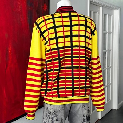 1990s GIANNI VERSACE wool sweater Stripes and Grid pattern size IT