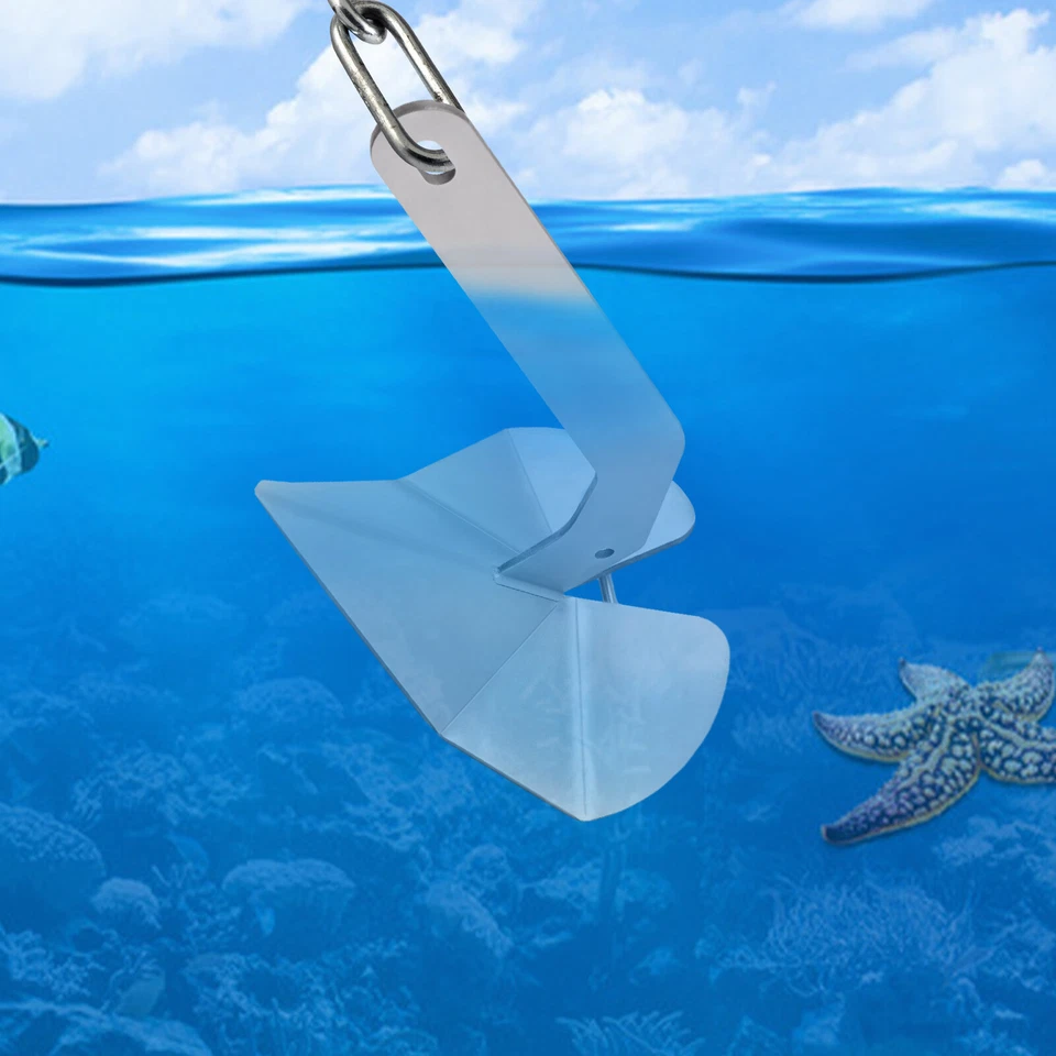 Ancla de barco plateada Ancla de arado triángulo 43 libras 316 acero inoxidable NUEVO EE. UU. Foto 2 de 4