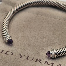 David Yurman Cable Classic Bracelet Amethyst Diamonds Sterling Silver 5mm