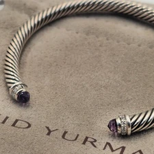 David Yurman Cable Classic Bracelet Amethyst Diamonds Sterling Silver 5mm