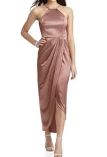 After Six NWT Desert Rose Charmeuse Halter Midi Dress Draped Tulip Skirt SIZE 0