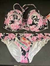 Ladies Pink  Grey Floral Floozie Frost French Bikini Size 14 Bottoms 38D Top
