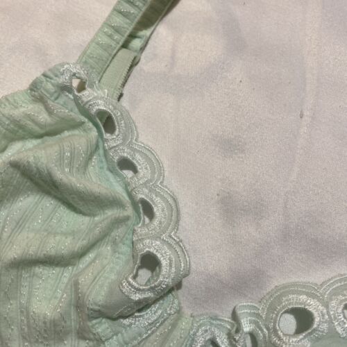 Panache 36B Unlined Semi Sheer Sea Green Underwire Hole Trim Balconette Bra - Picture 4 of 10