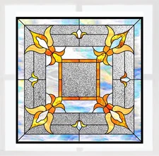Geometric Sky Faux Stained-Glass WINDOW CLING Size 8" Square Repositional Vinyl