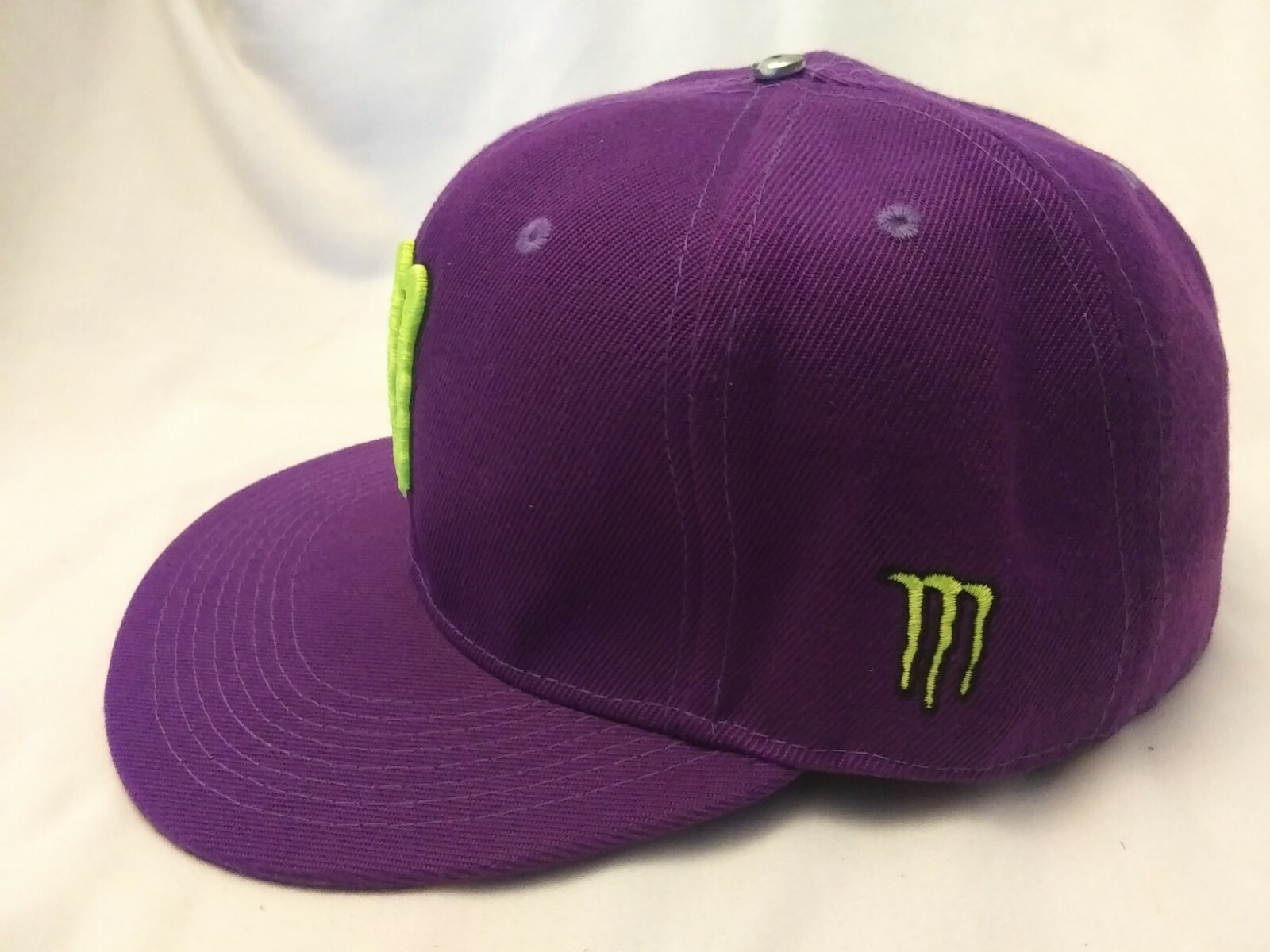 Monster Energy Purple Fitted Cap Hat Adult Size 7 1/8… Gem