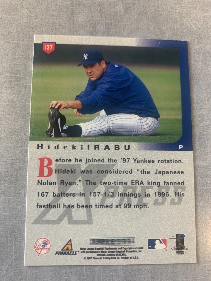 HIDEKI IRABU Yankees 1997 PINNACLE XPRESS Baseball #137 EX Rookie Card - Image 2 of 2