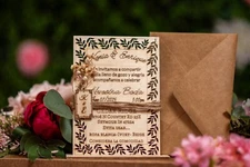 (12) 5x7 Rustic Boho Personalized Wedding Invitation Laser Cut W-Envelopes-Stand