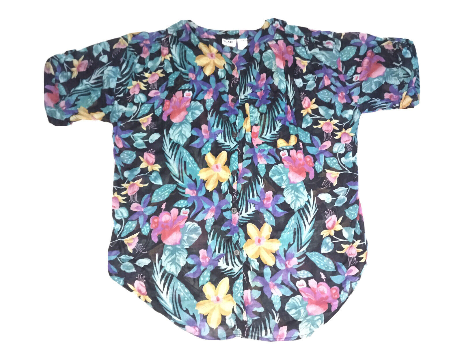 Gitano Tunic Womens Large Floral Cotton Button Down Tunic Top Multicolor