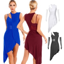 Womens Dancewear Modern Dresses Sleeveless Dress Ball Latin Bodycon Rhinestone
