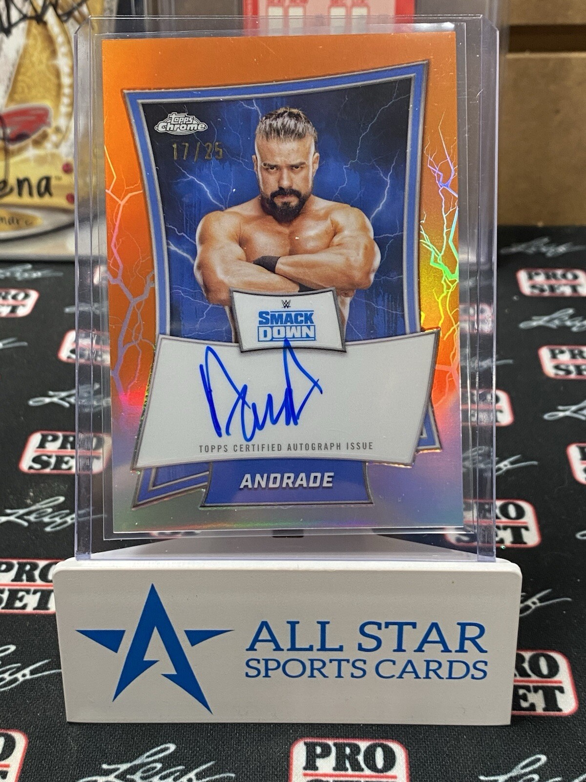 2025 Topps Chrome WWE Blue Brand Orange Refractor Andrade Auto /25