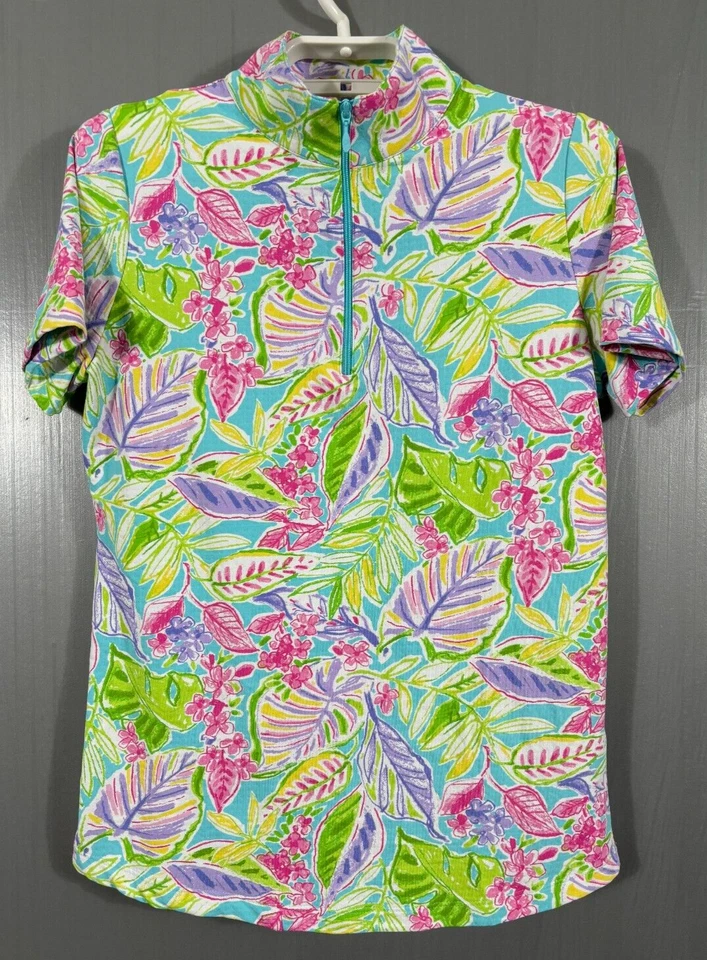 Top IBKUL XS para mujer cuello falso floral manga corta mezcla de nailon Foto 2 de 4