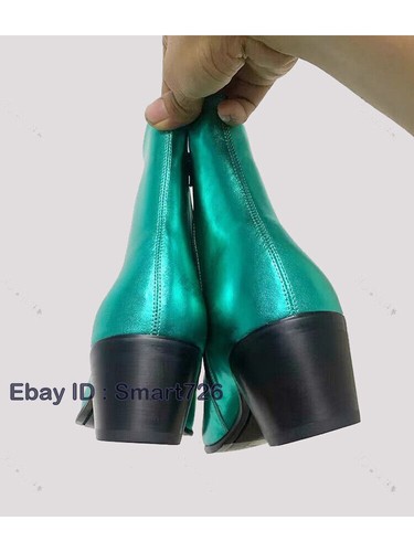 Catwalk Chelsea Boots Men's Pointed Toe Leather 6CM Increase Heel Ankle Boots Sz - Picture 10 of 24