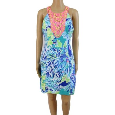 Lilly Pulitzer Pearl Brilliant Blue Wade & Sea Shift Dress Sz 4
