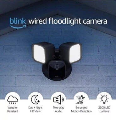 NEW Blink Outdoor Wired Floodlight Security Camera HD video 2-way audio - Black