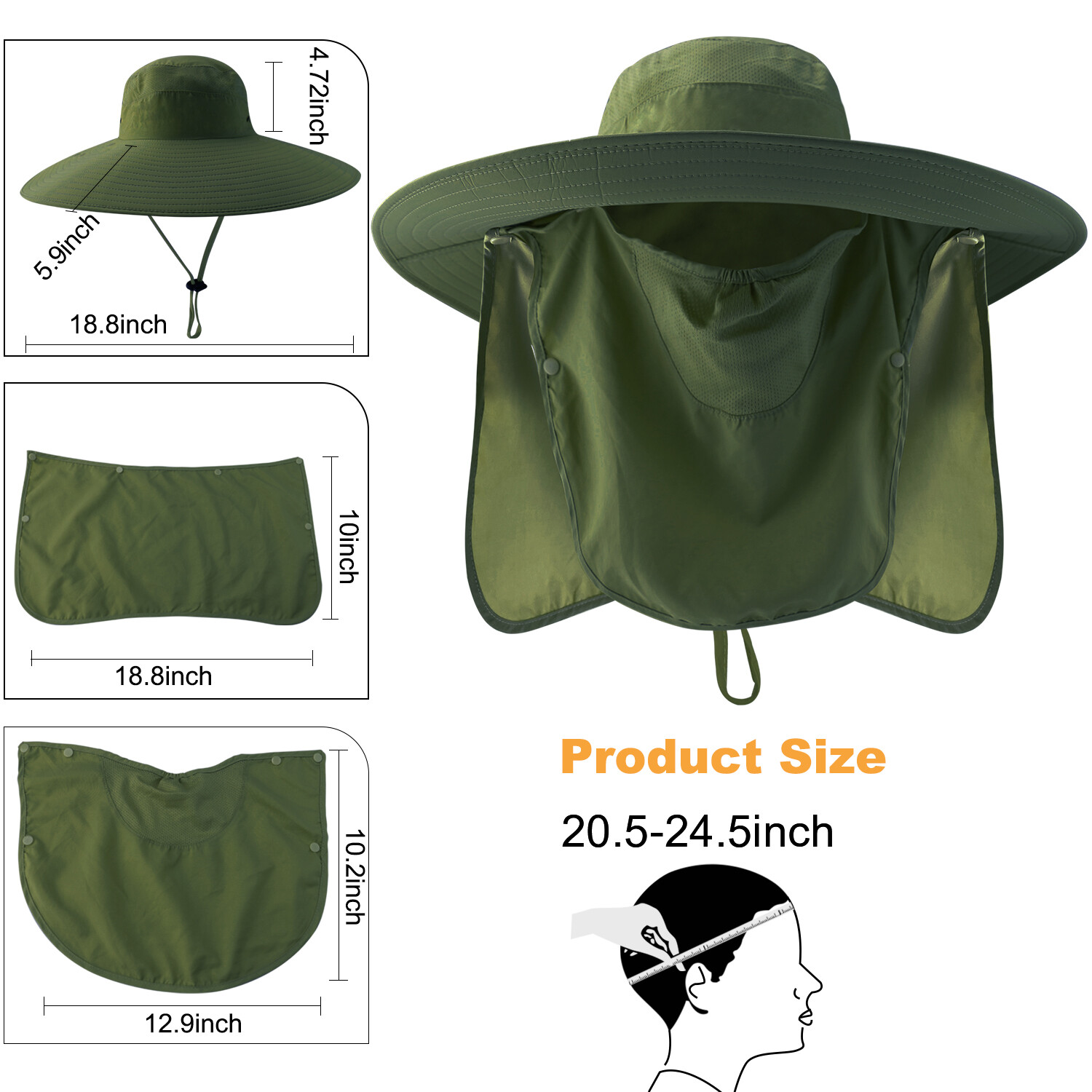 Bucket Hats W/ String Wide Brim Hiking Fishing UV Sun Protection Safari Unisex - Picture 4 of 100