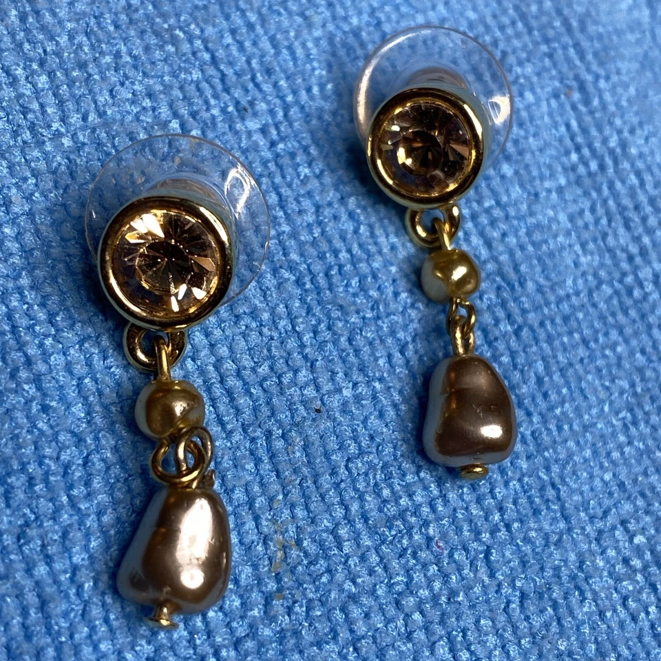 Pendientes Givenchy Firmados/Colgantes-Colgantes-Perla/Poste/Cristal Facetado Redondo/Tono Dorado Foto 2 de 4