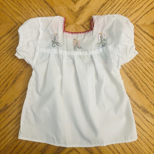 Girls Embroidered White Cotton Blouse Viva Mexico Multicolor Floral Golden Eagle - Picture 7 of 8