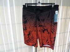 OLD NAVY Men's Red  Black Tropic Leaf Floral Summer Board Shorts Size 32 NWT
