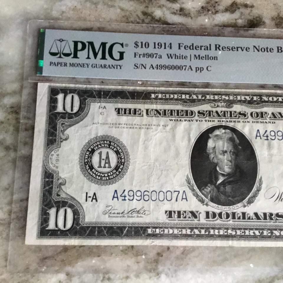 1914 federal reserve note $10 Boston district,  PMG 30 - Image 3 of 4